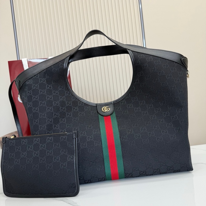 gucci giglio large gg crystal canvas web leather trim tote bag #853971